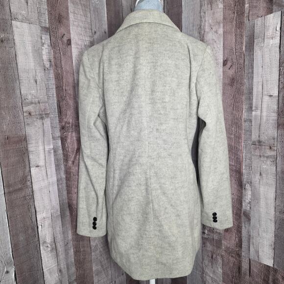 Double Brested Light Gray Lined Long Coat Felted Wool Women's Small Medium Gift - Picture 2 of 10